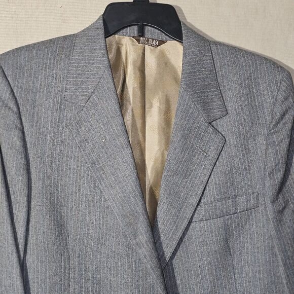 Bill Blass Pure Wool Blazer Mens Size 40R Gray With Pastel Pinstripes Small FLAW - Picture 3 of 16